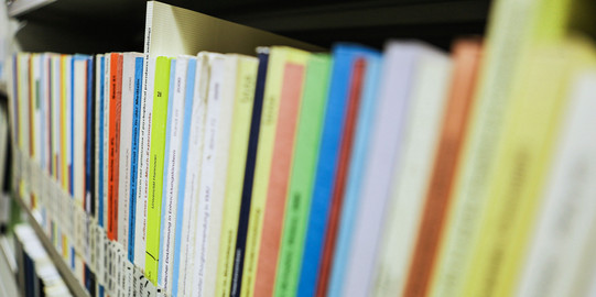 Dissertations in library Books with the inscription dissertation on a bookshelf in the library.